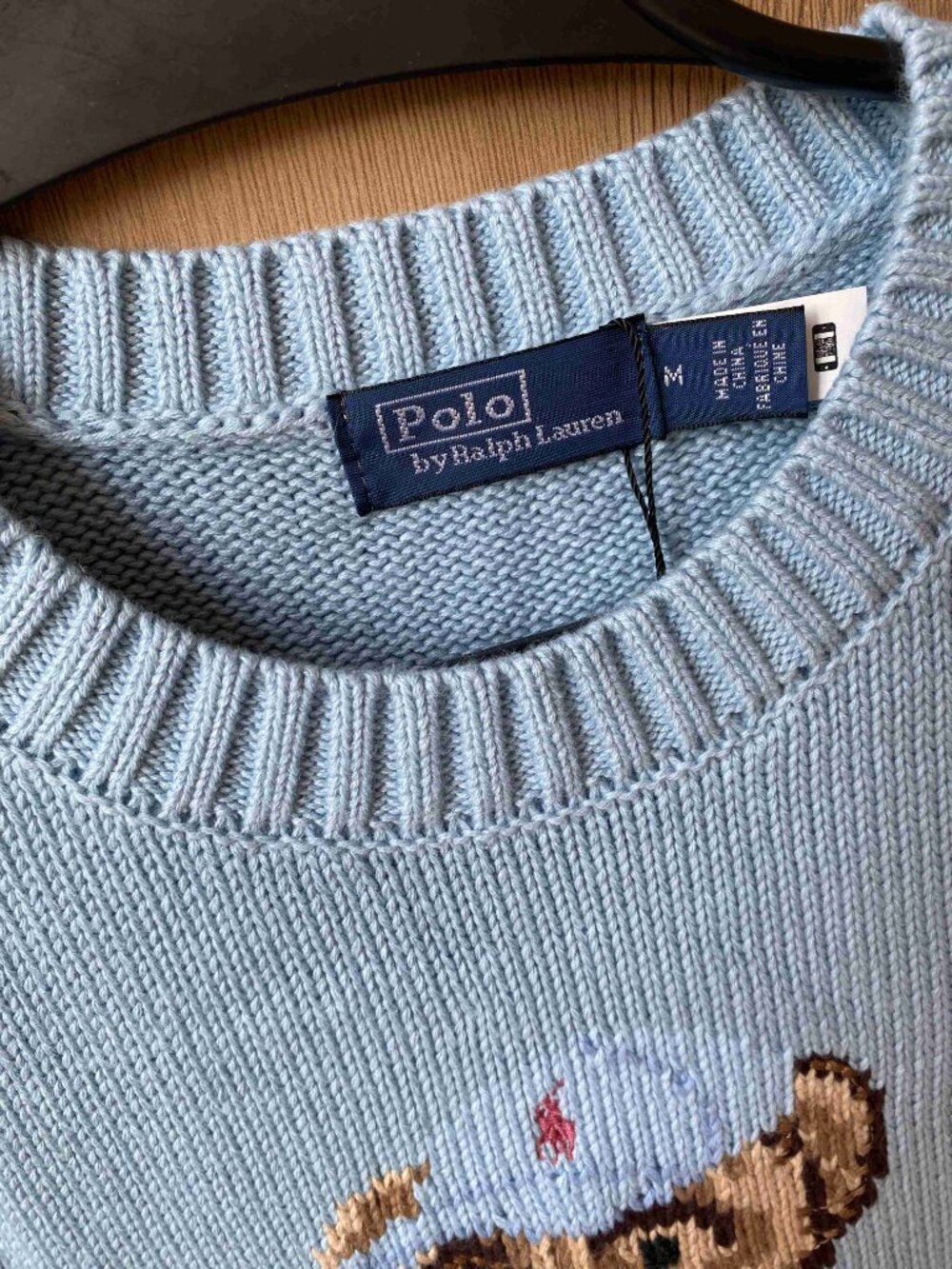 Polo Ralph Lauren Light Blue Preppy Bear Intarsia Crewneck Cotton Knit Sweater - Picture 3 of 7